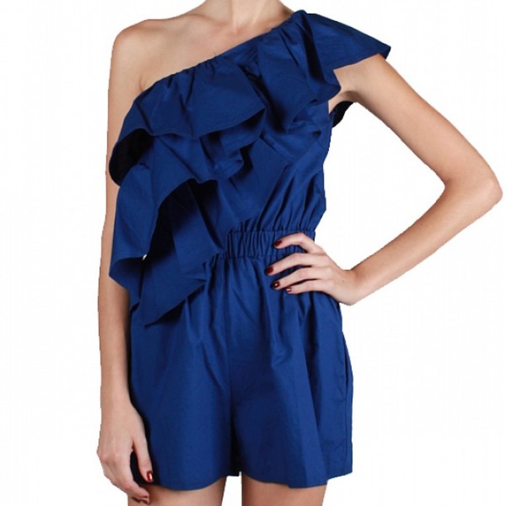 NWT RYU One Shoulder Ruffle Top Romper - Picture 2 of 6